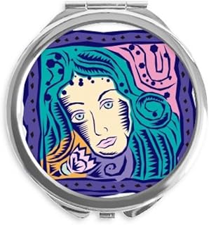 Constellation Virgo Mexicon Culture Engraving Hand Compact Mirror Round Portable Pocket Glass