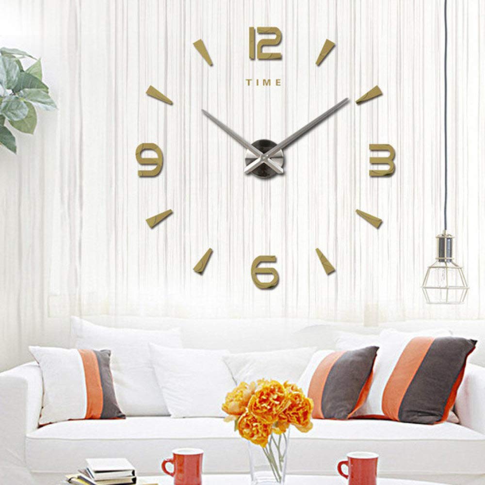 Horloge murale surdimensionnée acrylique or au design 3D miroir luxueux