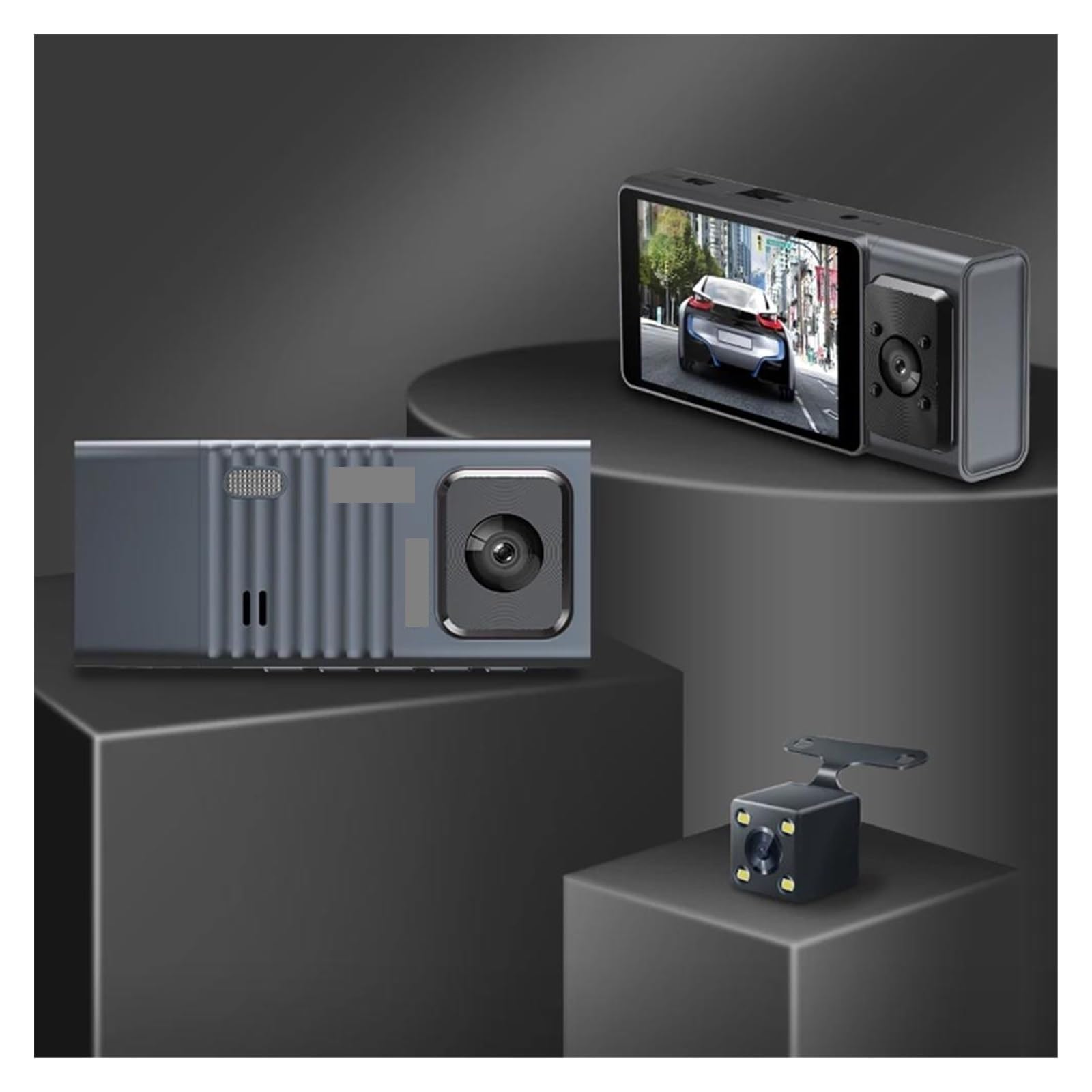 Telecamera di retromarcia senza fili 3 obiettivi per Dash Cam Motion Car DVR Telecamera posteriore Registratore di guida Monitor di parcheggio G-Sensor Schermo IPS da 3,0 pollici