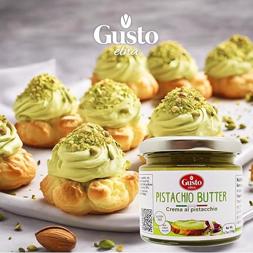 Miniatura 7 de GUSTO ETNA Crema de pistacho, dulce untable, 6.7 oz (190g) Crema de pistachos ricos y con nuez para barras de chocolate Knafeh Dubai Pistachio,