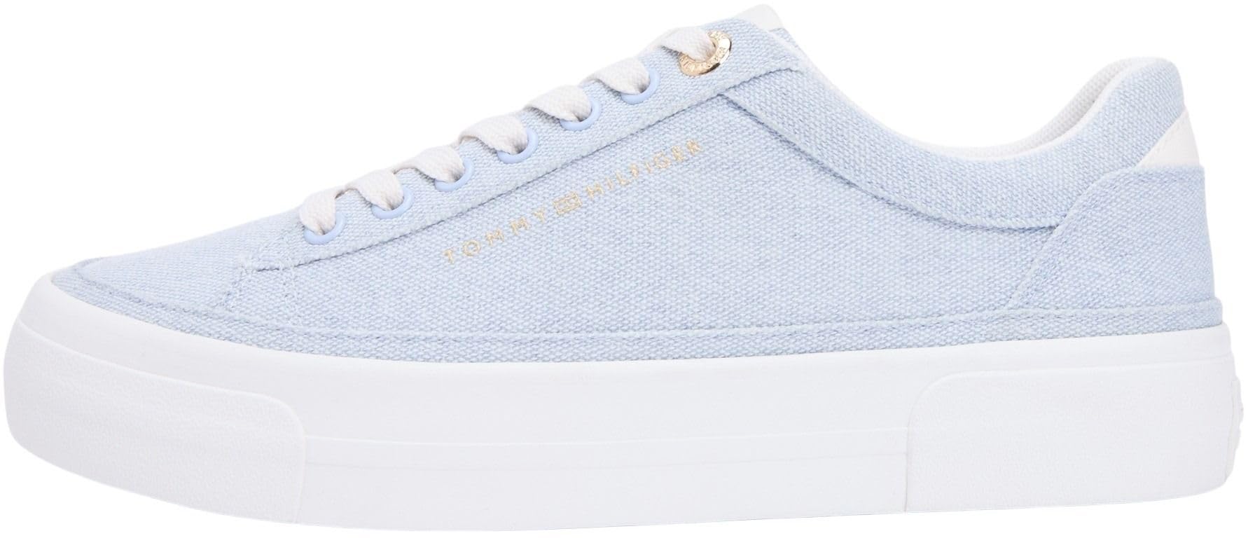 Tommy Hilfiger Women's Th Foxing Platform Washed Canvas FW0FW09172 Low Top, Blue (Breezy Blue), 7