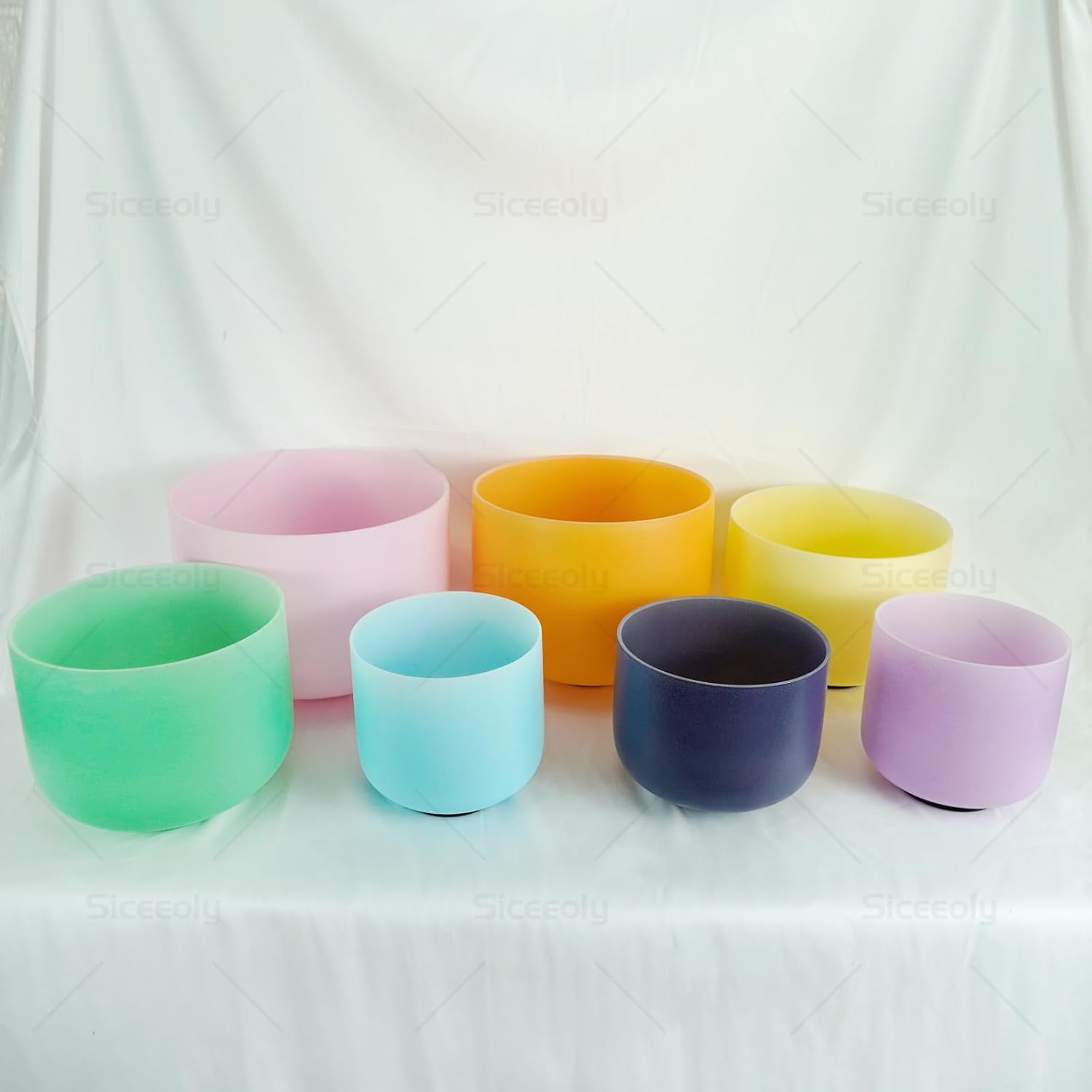 7-12 inch 432HZ Candy Color Crystal Singing Bowls Chakra Set of 7 Meditation Bowl Frosted Healing Quartz Sound Singing Bowls with 2 Travel Carry Case Bag 2 Mallet Suede 2 Strikers 7 O-rings