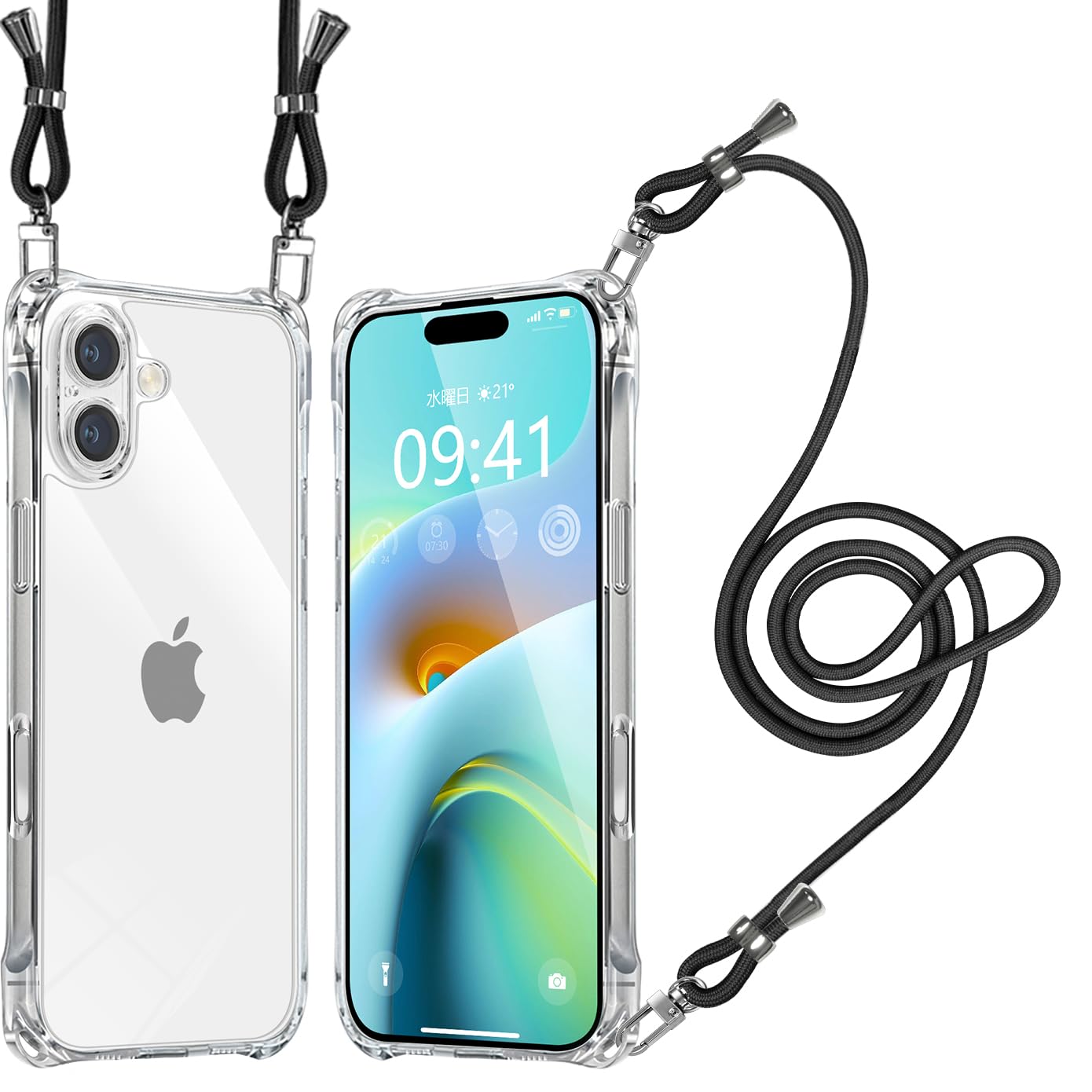 Amazon.co.jp: iPhone 16 ケース クリア ショルダー 耐衝撃 肩掛け 首