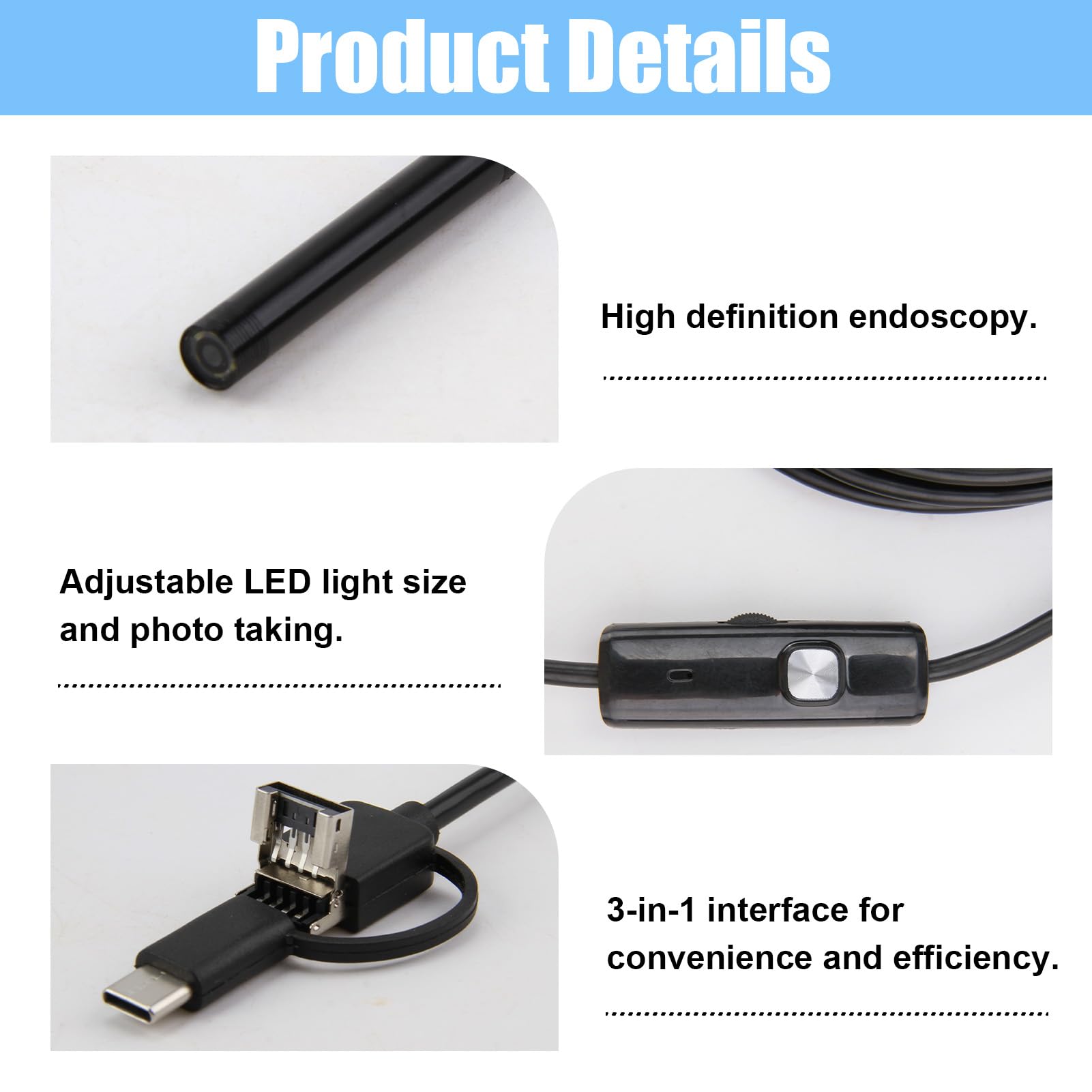 SRLWMYI Caméra d'inspection 3.5M Endoscope Camera Serpent Endoscopique avec Lumières LED Compatible Android et iOS iPhone iPad Samsung Noir Étanche IP67
