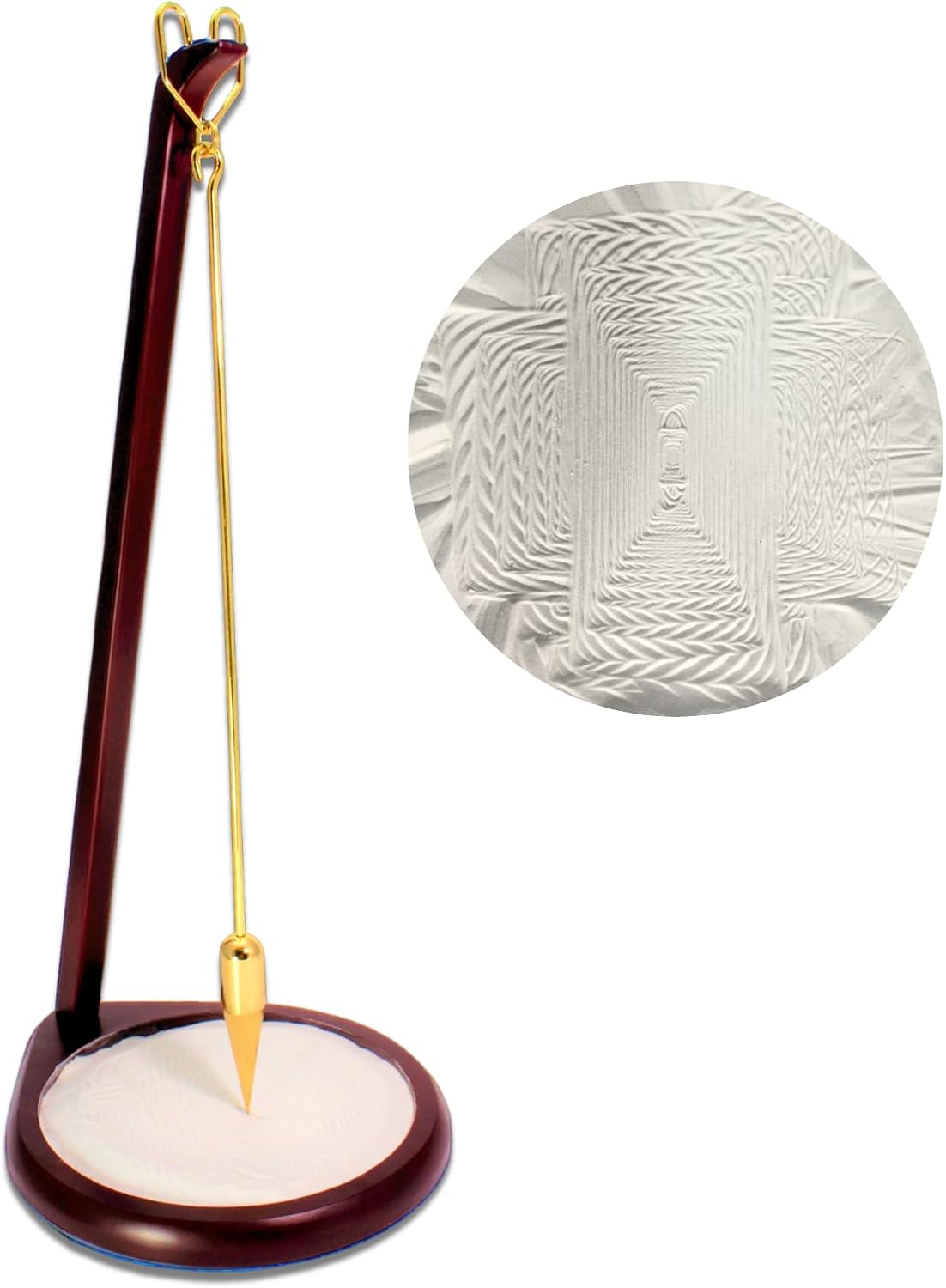 Grand Illusions Pit and Pendulum Desktop Accent Piece- Creates Beautiful Designs in Sand | Zen Garden for Stress Relief Similar to Newtons Cradle & Buddha Board Great Office Gift (Small 13", Cherry)