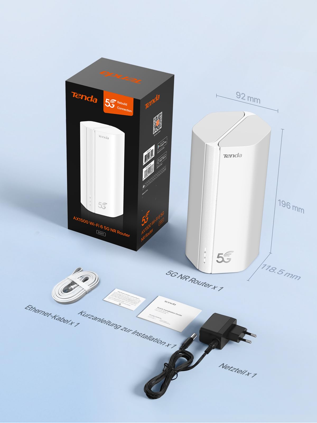 Tenda 5G01 5G NR Router für Nano SIM Karten, Wi-Fi 6 1500Mbps, 5G/4G LTE Modem mit Dual Band, Plug & Play, Gigabit WAN/LAN Port, 6 x Interne Antennen, Mesh Wi-Fi+, 5G Router - Einstiegslevel