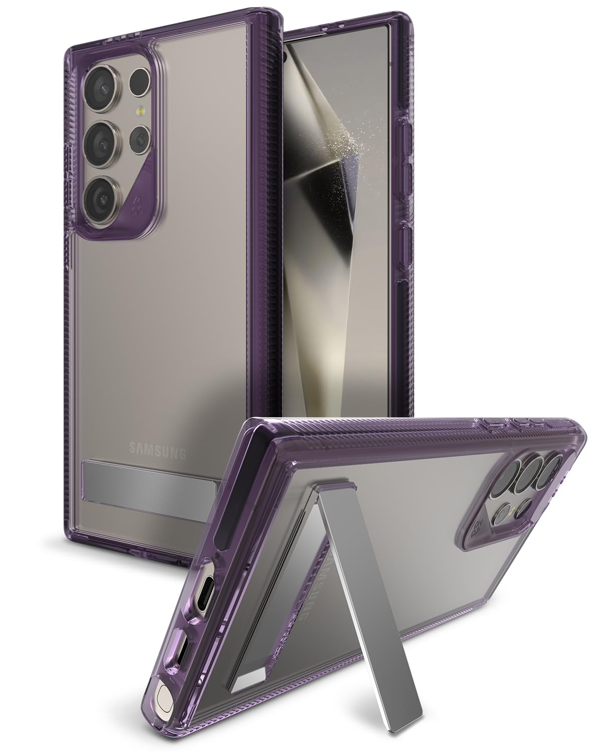 ZAGG Santa Cruz Samsung Galaxy S24 Ultra Case with Kickstand - Graphene-Enhanced, Drop-Resistant up to 13ft, Ultra Slim, Clear Case with Color Accents, Grape Purple, Samsung Galaxy S24 Ultra, Grape Purple, With Kickstand
