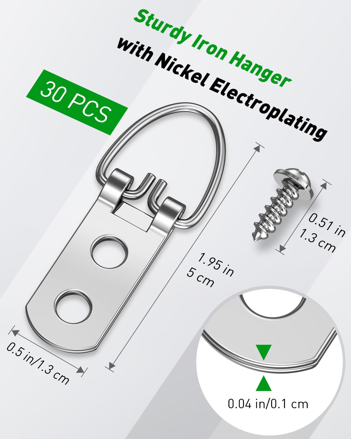 Uniclife 30 Pcs D Ring Picture Hangers with Screws, 18 Kg Load Heavy Duty Picture Hanging Hardware - Image 2