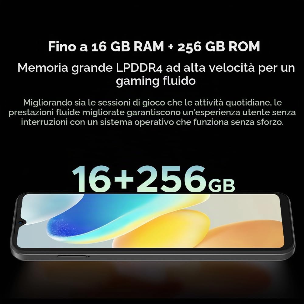 N55 PRO 4G Cellulari Economici (2024), 16 GB RAM 256 GB ROM, 6.56 pollici HD+ Display, Telefono Smartphone in Offerta, Android 14, 13MP+ 8MP, 5150 mAh Face ID Nero