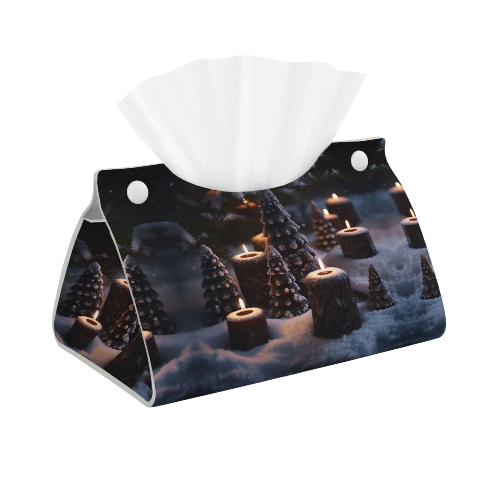 Decorative Tissue Box Cover There is Snow on The Candle Tissue Box Holder Aesthetic Leather Storage Organizer Box for Bathroom Vanity Tabletop Night Stands Office Funny Home Decorative Tissue Case