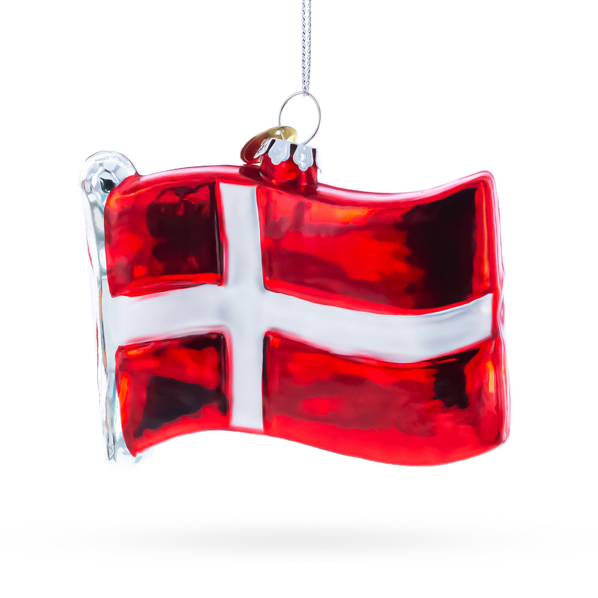 Waving Flag of Denmark Blown Glass Christmas Ornament