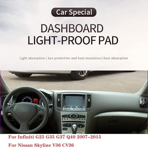 Miniatura 2 de YNWON Funda de franela negra para salpicadero de automóvil, compatible con volante a la izquierda, Infiniti G25 G35 G37 Q40 2007-2015Nissan Skyline