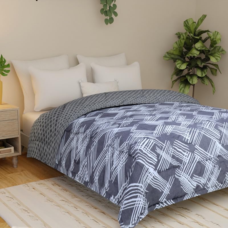 Image of Florida Flyn Reversible AC Comforter Set with King Size Bedsheet and 2 Pillow Covers | 4 Pcs Bedding Set with Bag - Grey