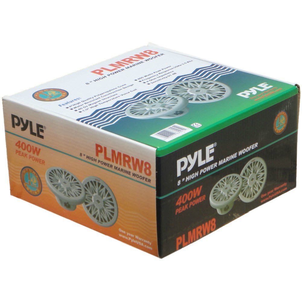 Pyle 1 SUBWOOFER PLMRW8 Sub Chubasquero Marino WÁTERPROOF 8" 20,00 CM 200 MM Blancos por EMBARCACIONES Barco BALSA Piscina Individual Bobina 4 Ohm DE 200 VATIOS RMS Y 400 VATIOS MAX 1 Pieza