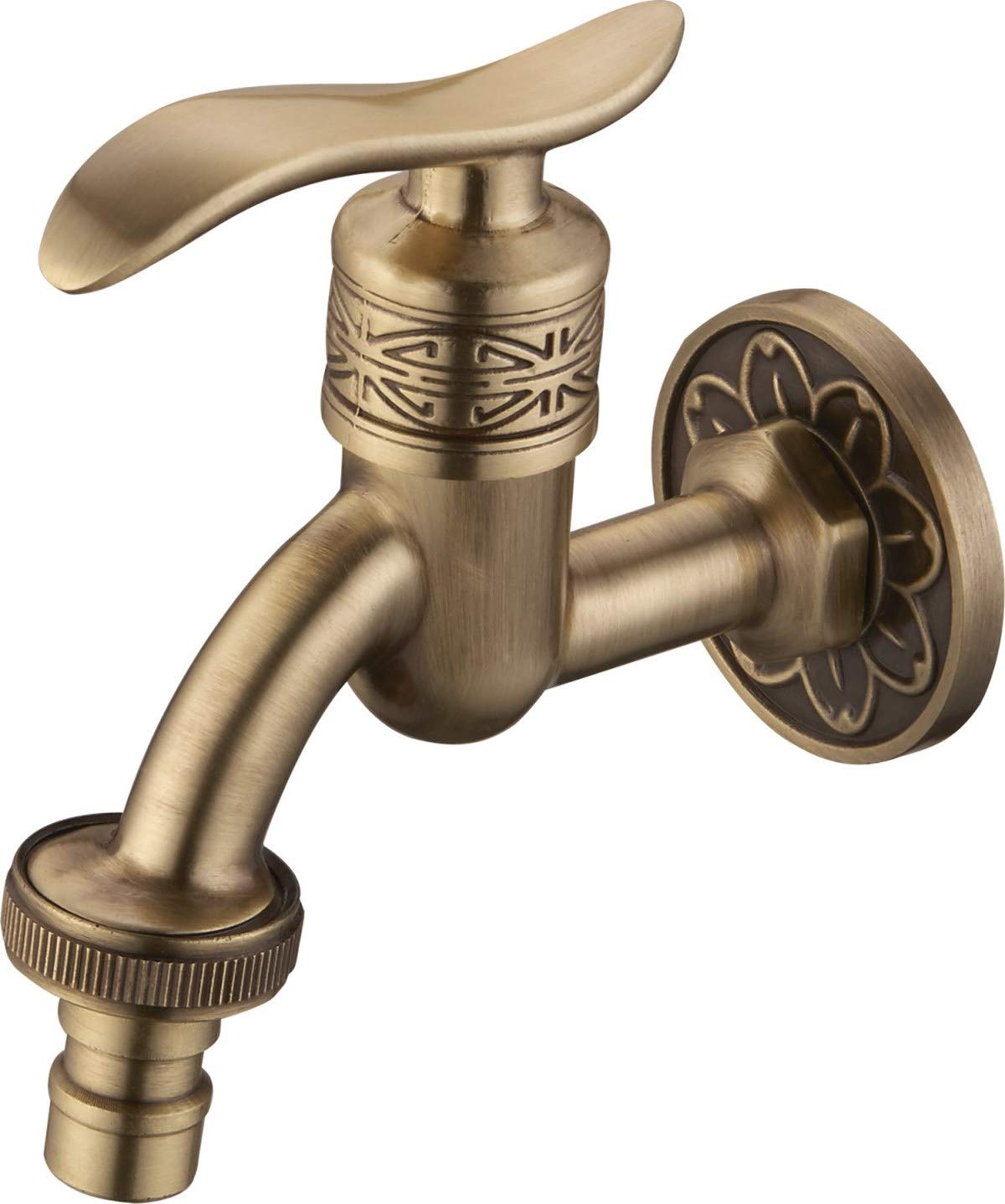 ZQFHSX Retro Wall Mounted Brass Cold Water Tap Bathroom Lavatory Garden Sink Faucet with Removable Outlet 10cm Long LWX