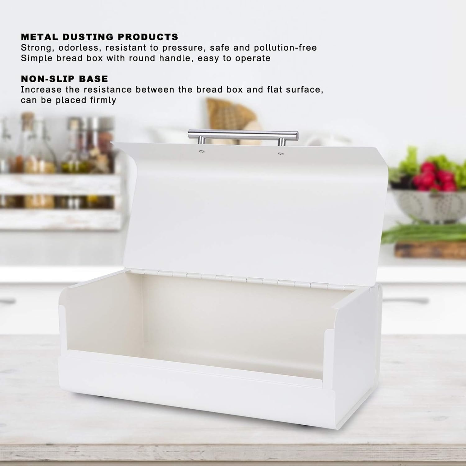 Bread Box, Milk White Large Capacity Bread Storage Box, Stainless Steel Food Container With Roll Top Lid for Kitchen Counter