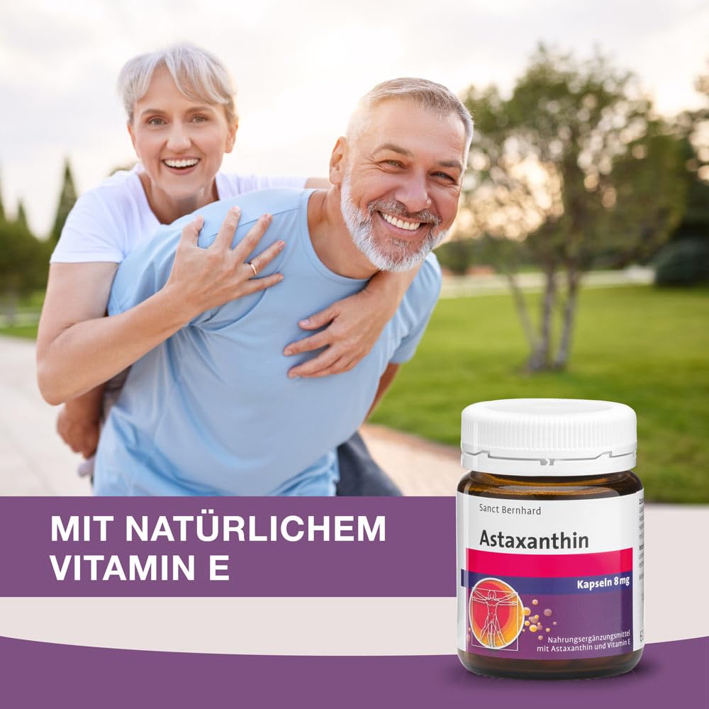 Sanct Bernhard Astaxanthin-8 mg-Kapseln, mit Astaxanthin & Vitamin E, 60 Weichkapseln für 2 Monate