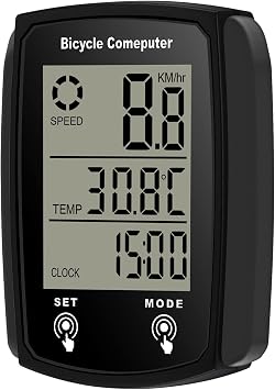 Bike Computer with Large LCD Display, 19 Functions, Touch Buttons, Wired Speedometer Odometer for Bike Riding, Accurate Data Tracking