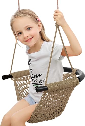 Miniatura 1 de ROPECUBE Columpio tejido a mano para niños pequeños, asiento de columpio para niños con cuerdas ajustables, juego de columpios Little Tikes, para