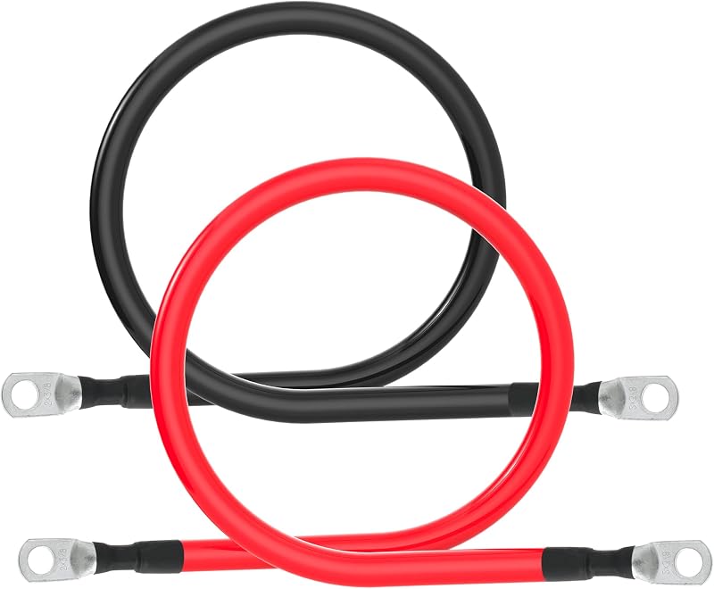 Cabo de bateria 2 AWG TUELETFU com terminais de cobre estanhado – Par vermelho e preto de 0,91 m