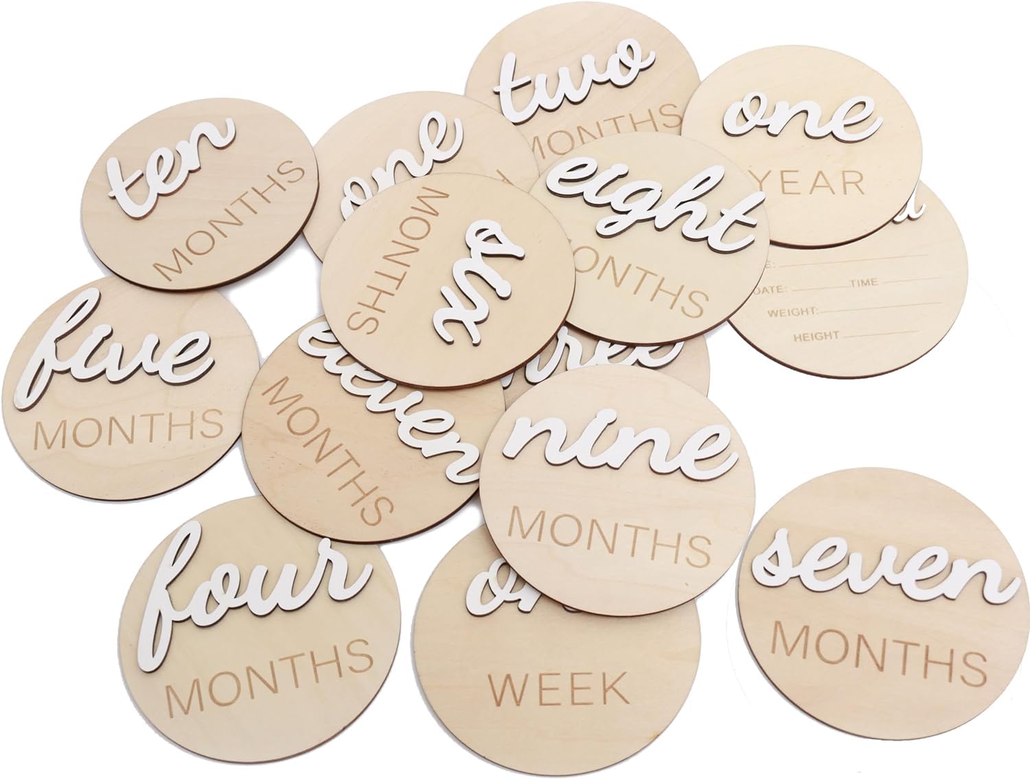 Haoser 3D Wooden Monthly Milestone Cards, Baby Monthly Milestone Marker Cards, Newborn Memento Milestone to Document Baby's Growth, Pregnancy Journey Sign -incl Announcement & Hello World Sign.13 pc