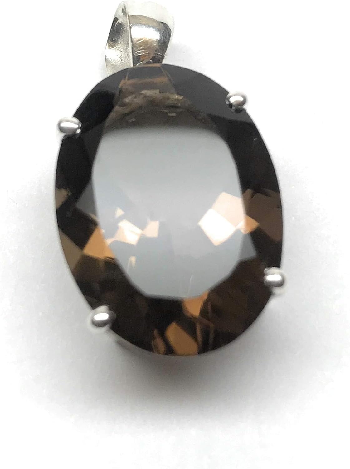 Genuine 12ct Smoky Topaz 925 Solid Sterling Silver Pendant 30mm