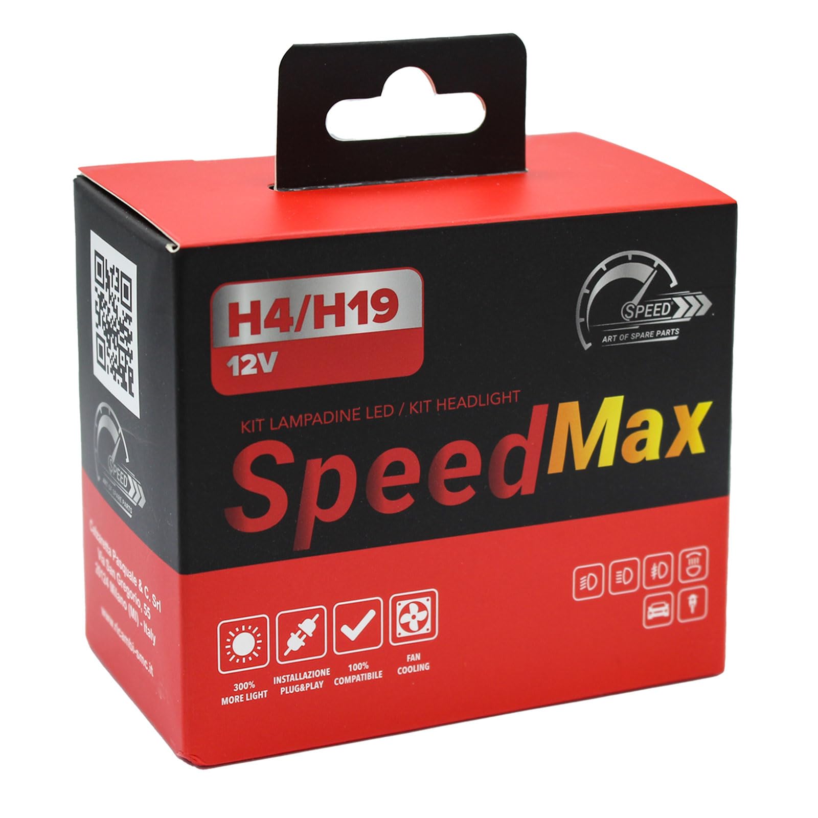 SpeedMax Lampadine Led con ventola per auto e moto H4 H19 6500K Plug & Play per Fari a Parabola +200% OFF ROAD