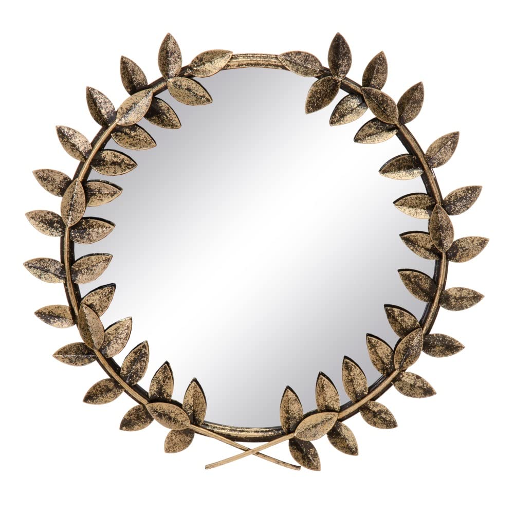 Miroir à feuilles couleur or vieilli LOLAhome en métal de Ø 46 cm pour décoration