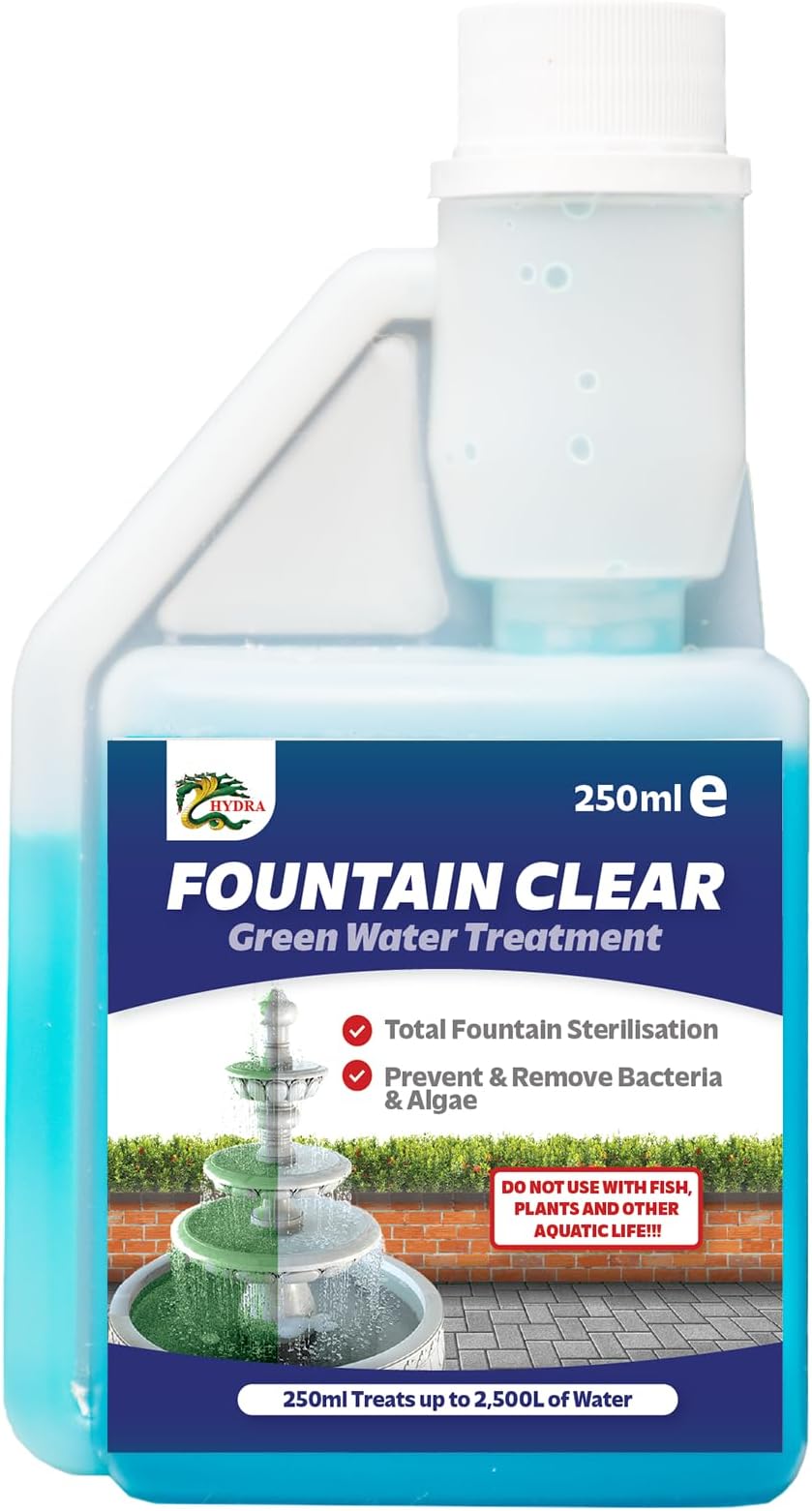 Hydra Fountain Clear Water Feature Cleaner | 250ml Treats 7,500L Highest Dilution Rates - Water Feature Treatment Keeps Water Crystal Clear from Algae, Cleans Water & Biofilm Build-up