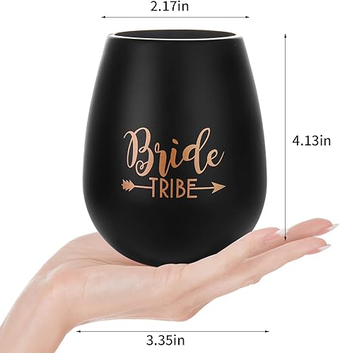 Miniatura 10 de Vasos de vino de silicona para despedida de soltera, tribu de novia y dama de honor, juego de 10 unidades para regalo de dama de honor (rosa)