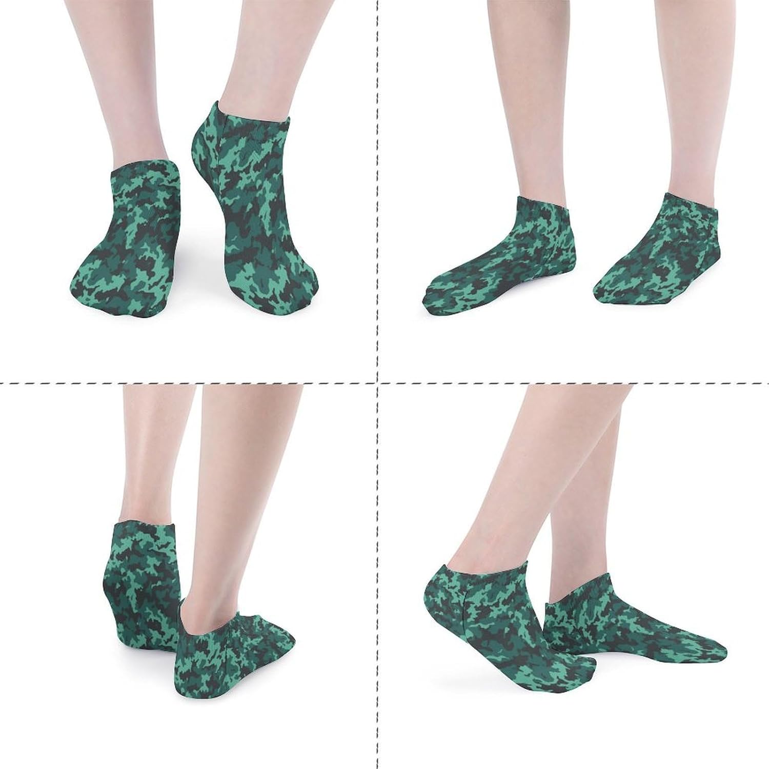 Teal Camouflage Ankle Socks for Men Women 5 Pairs | Comfortable Casual Low Cut Socks, Lightweight No Show Breathable Athletic Socks, Soft Mini Crew Socks for All Seasons