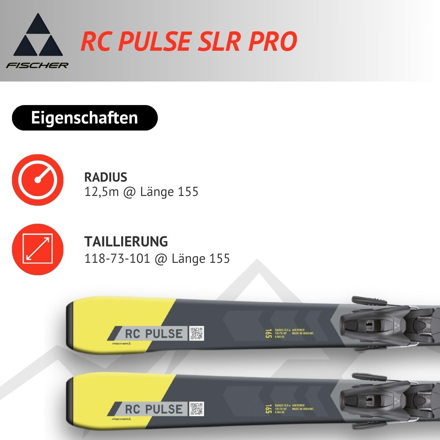 Ski Alpinski Carvingski - Fischer RC Pulse SLR PRO - On-Piste Rocker - inkl. Bindung RS9 SLR Z2,5-9 - für präparierte Piste - geeignet für fortgeschrittene und Gute Fahrer