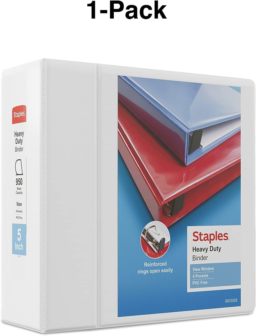 Staples Heavy-Duty 5-Inch D-Ring View Binder, Extra Large Capacity Holds Up to 1,000 Sheets, White, for Office & Archiving