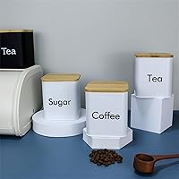 Vista 4 de SOTECH Tarro de té de azúcar de café con tapa de bambú Juego de contenedores de almacenamiento de cocina cuadrado de metal blanco