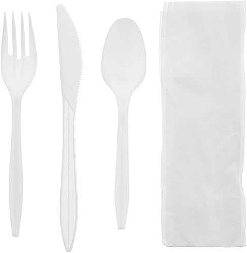 Miniatura 3 de AmerCare Royal - Juego de cubiertos desechables 4 en 1 de peso medio con cucharilla, tenedor, cuchillo y servilleta de 12 x 13 pulgadas, cubiertos