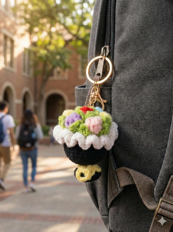 Image of Handmade Crochet Flower Keychain for Bags Keys Purse Backpack Cute Aesthetic Yarn Keyring Bag Charm Handmade Soft Thread Flower Keychain for Girls Women Kids Gifting and Daily Use