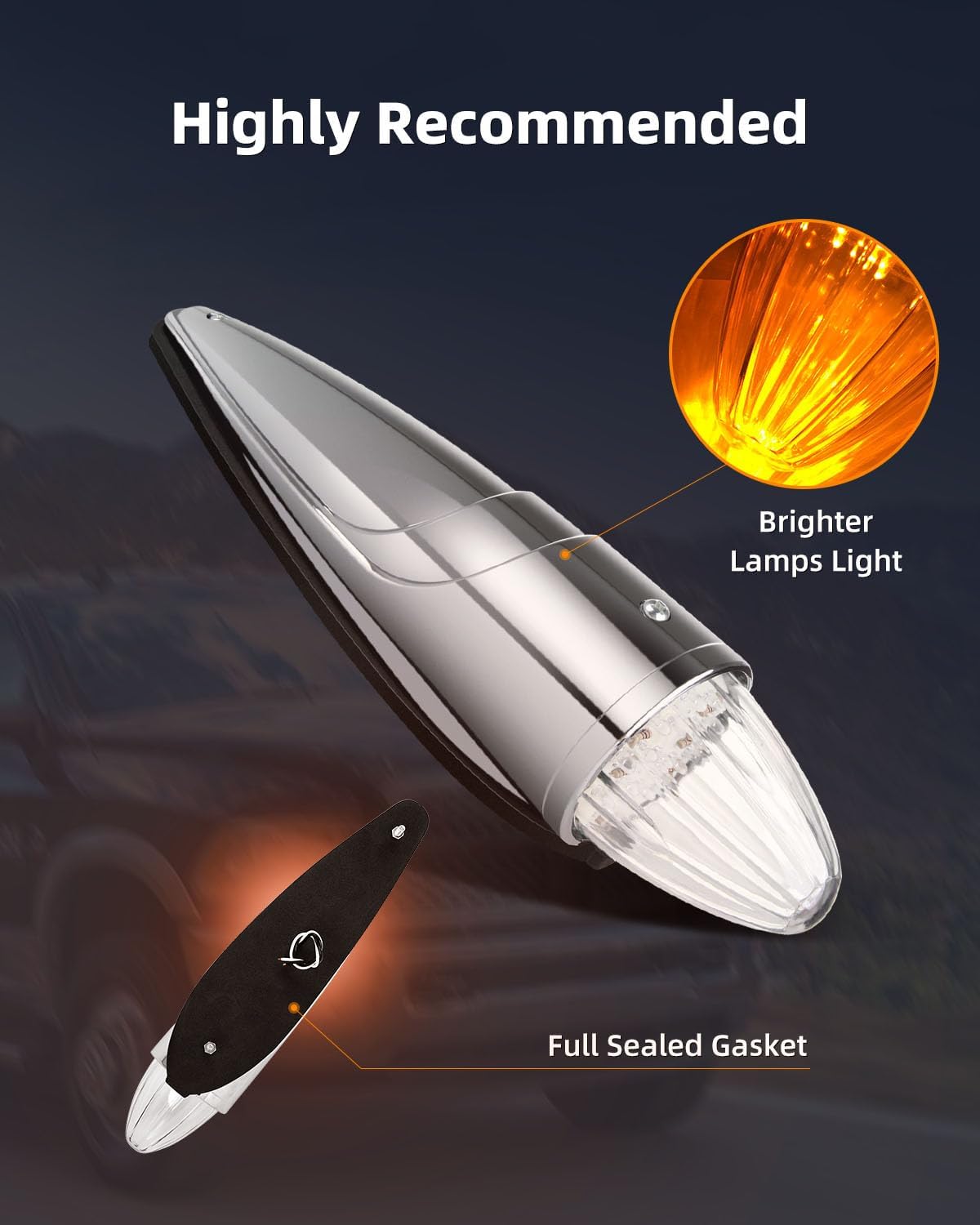 5 x 17 LED Chrome Truck Roof Lights Amber Torpedo Cab Marker Roof Running Top Lights Assembly Heavy Duty Trucks Replacement for Peterbilt/Freightliner/Mack Clear Lens (5 pcs)