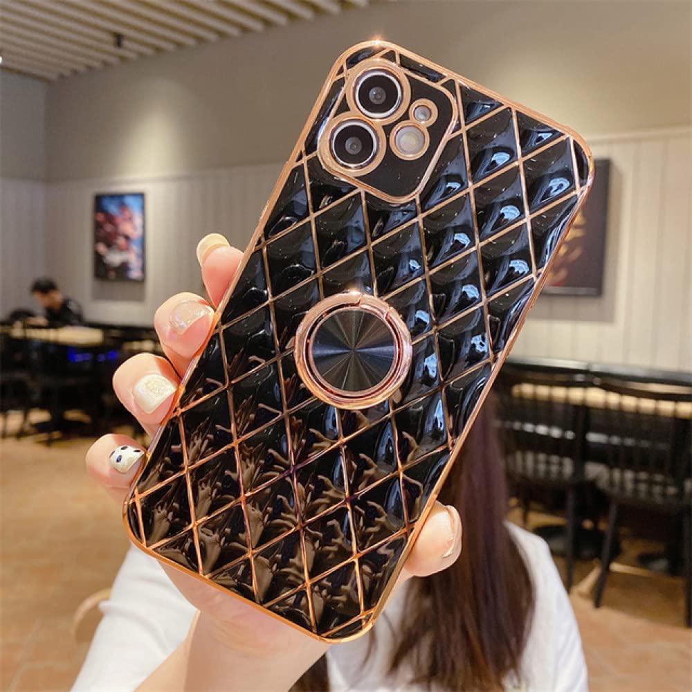 Coque iPhone 11 Pro Max treillis doré et noir avec support bague