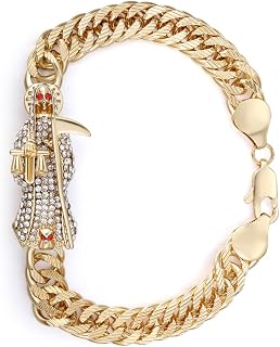 Santa Muerte Bracelet Diamond 24K Gold Plated Santa Muerte Pendant Jewelry With Sickle Holiday Gift (Gold)