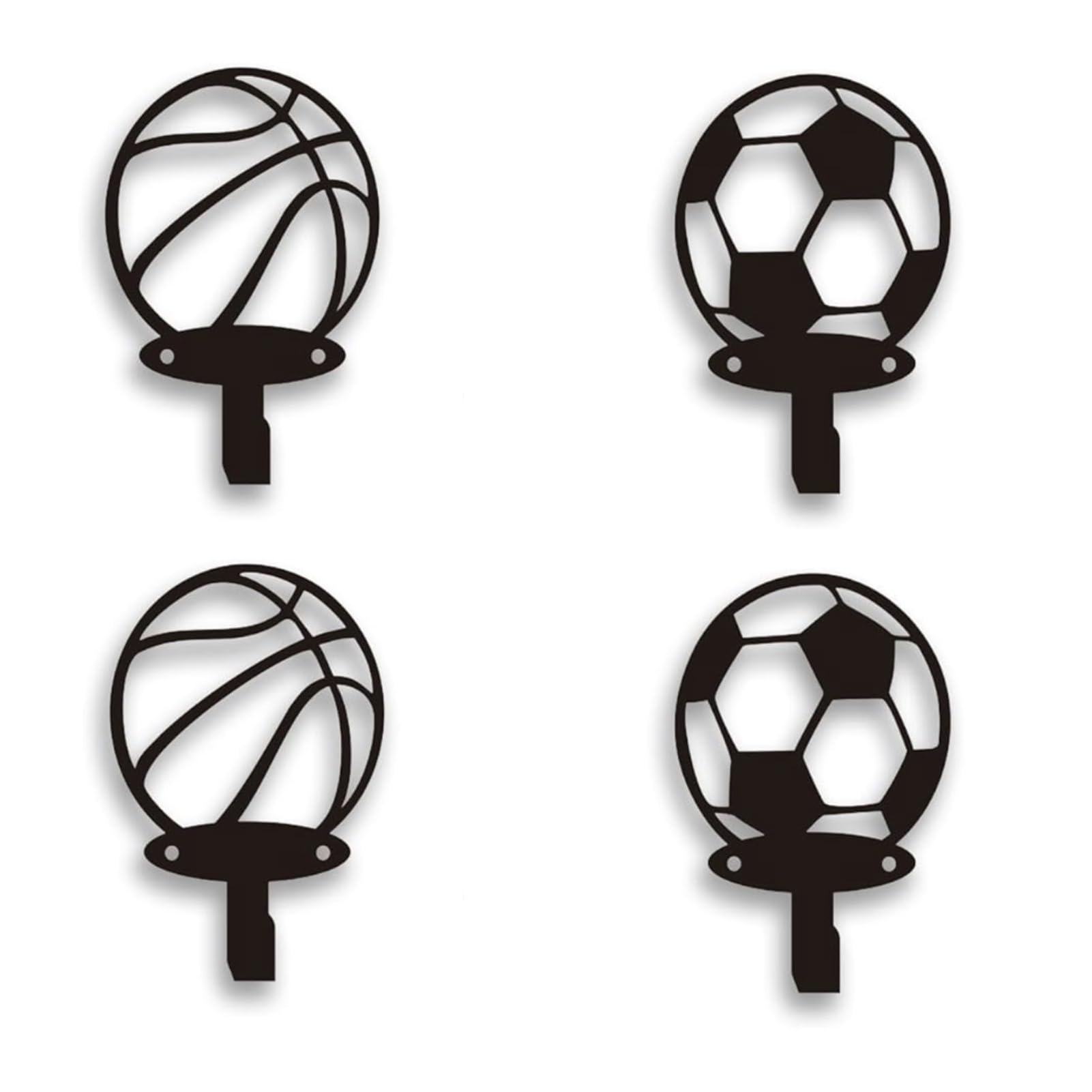 Kxjyqh 4 Pcs Football Soccer Basketball Coat Hooks with 8 Screws, 5.7 Inch Sports Fan Themed Coat Hook Towel Hanger Storage Metal Wall Art Sport Wall Mounted Decor (Single Hook)