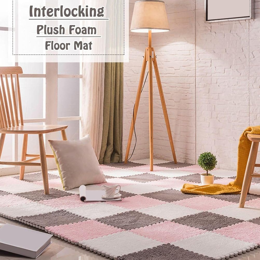 Thickened Interlocking Carpet Tiles - 18 Pack P Foam Floor Mats, Anti-Slip Puzzle Area Rug for Playroom & Bedroom, Soft 11.8"x11.8" Gray Play Mat