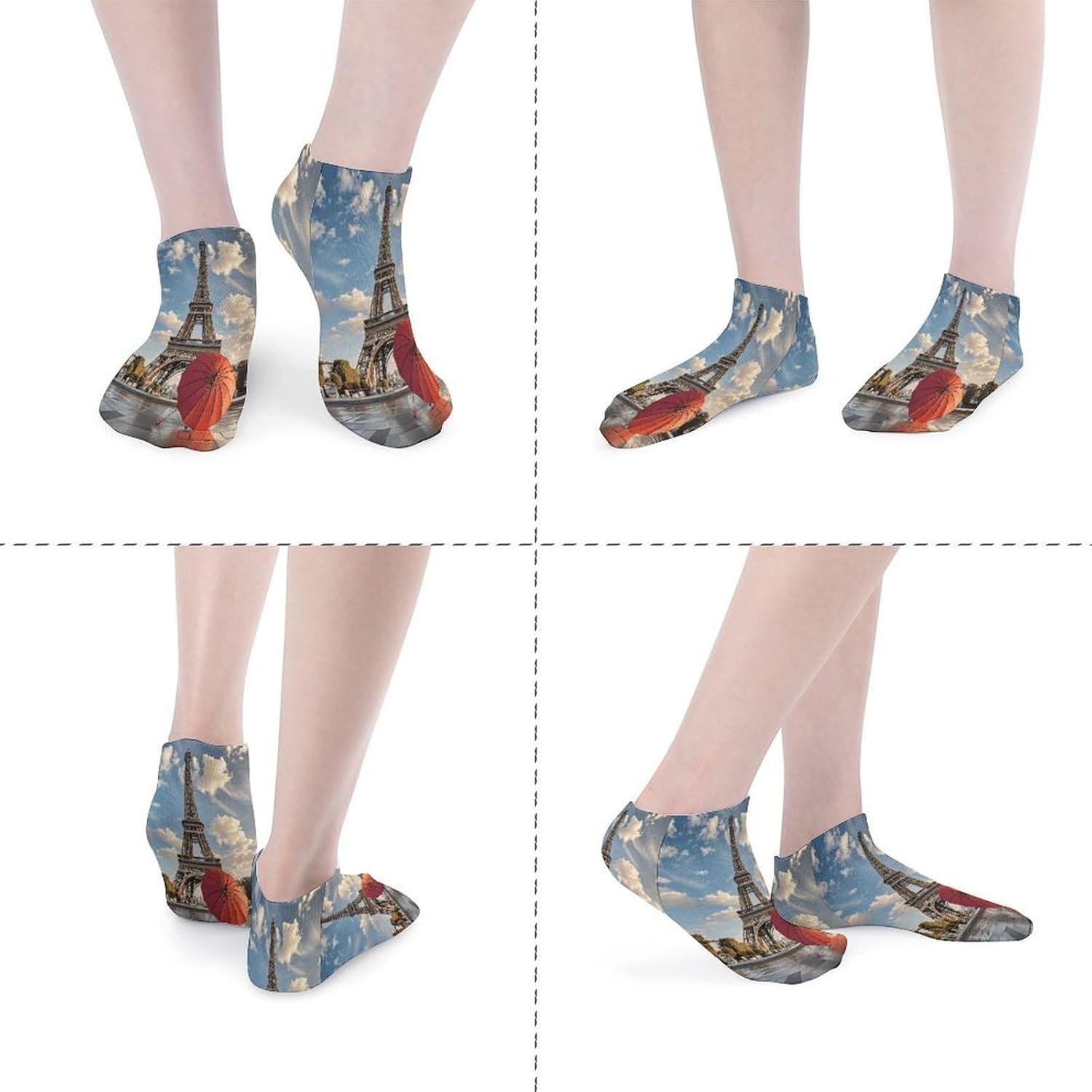 Eiffel Tower with Red Umbrella Ankle Sock-Low Cut Breathable,Basketball Socks for Men Women,Tube Socks for Work Sports