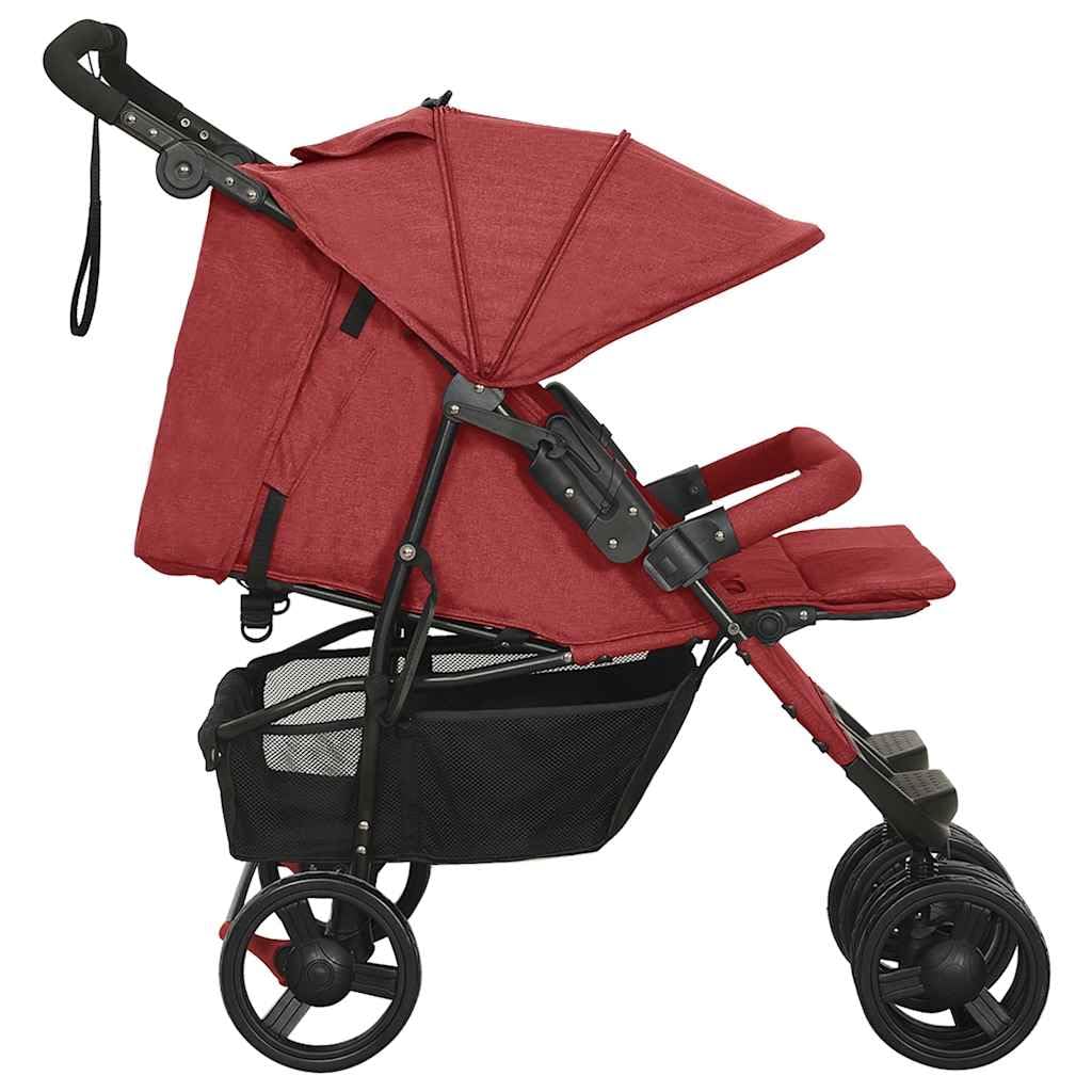 vidaXL Poussette Double Pliable Bébé Enfants Voyage Extérieur Acier Rouge