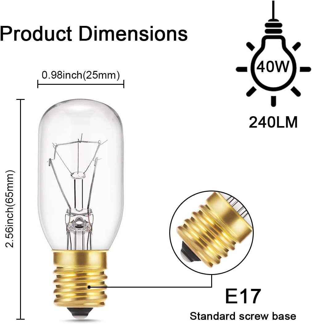 Exclusive 40 Watt Appliance Light Bulb, DORESshop T8 Tubular Incandescent Light Bulbs, Microwave Oven Replacement Bulb, E17 Indicator Intermediate Base, Dimmable , Warm Whte Glow, 2Pack Buy 1 get 1 🔥 40 Watt Appliance Light Bulb, DORESshop T8 Tubular Incandescent Light Bulbs, Microwave Oven Replacement Bulb, E17 Indicator Intermediate Base, Dimmable , Warm Whte Glow, 2Pack