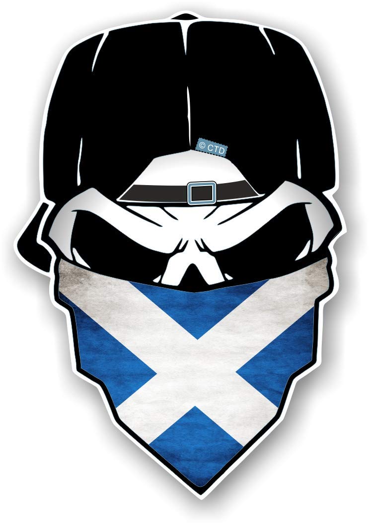 Sticker Licker Gothic Biker Skull With Bandana & Scotland Scottish Saltire Flag Vinyl Car Sticker Decal 85X125mm