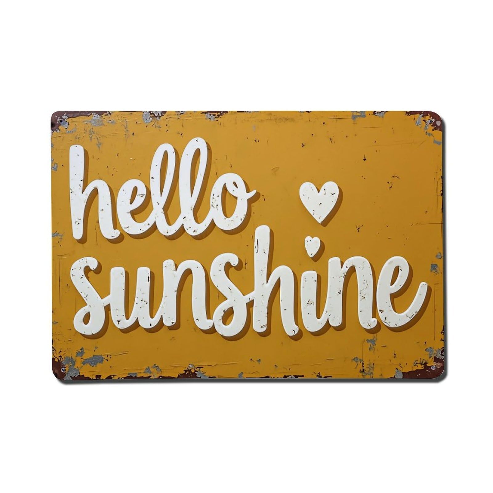 Jdfenggu Vintage Hello Sunshine Heart Pattern Print Retro Metal Tin Sign, Metal Poster For Bar, Home, Man Cave, Kitchen, Laundry Room Art Decor 8X12 Inch