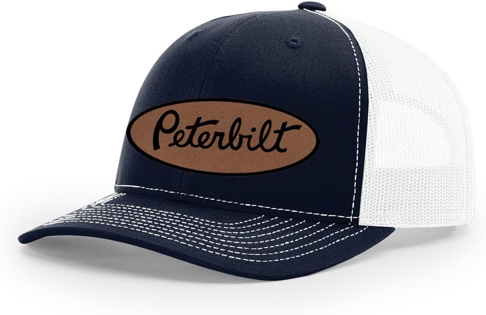 Peterbilt Truck Logo Laser Engraved Leather Patch Richardson 112 Snapback Trucker Hat Cap