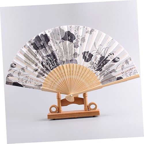 Miniatura 2 de Amosfun Ventiladores plegables de 2 piezas, mini ventilador de mano de mano, ventilador plegado, ventilador plegable de seda, ventilador antiguo y