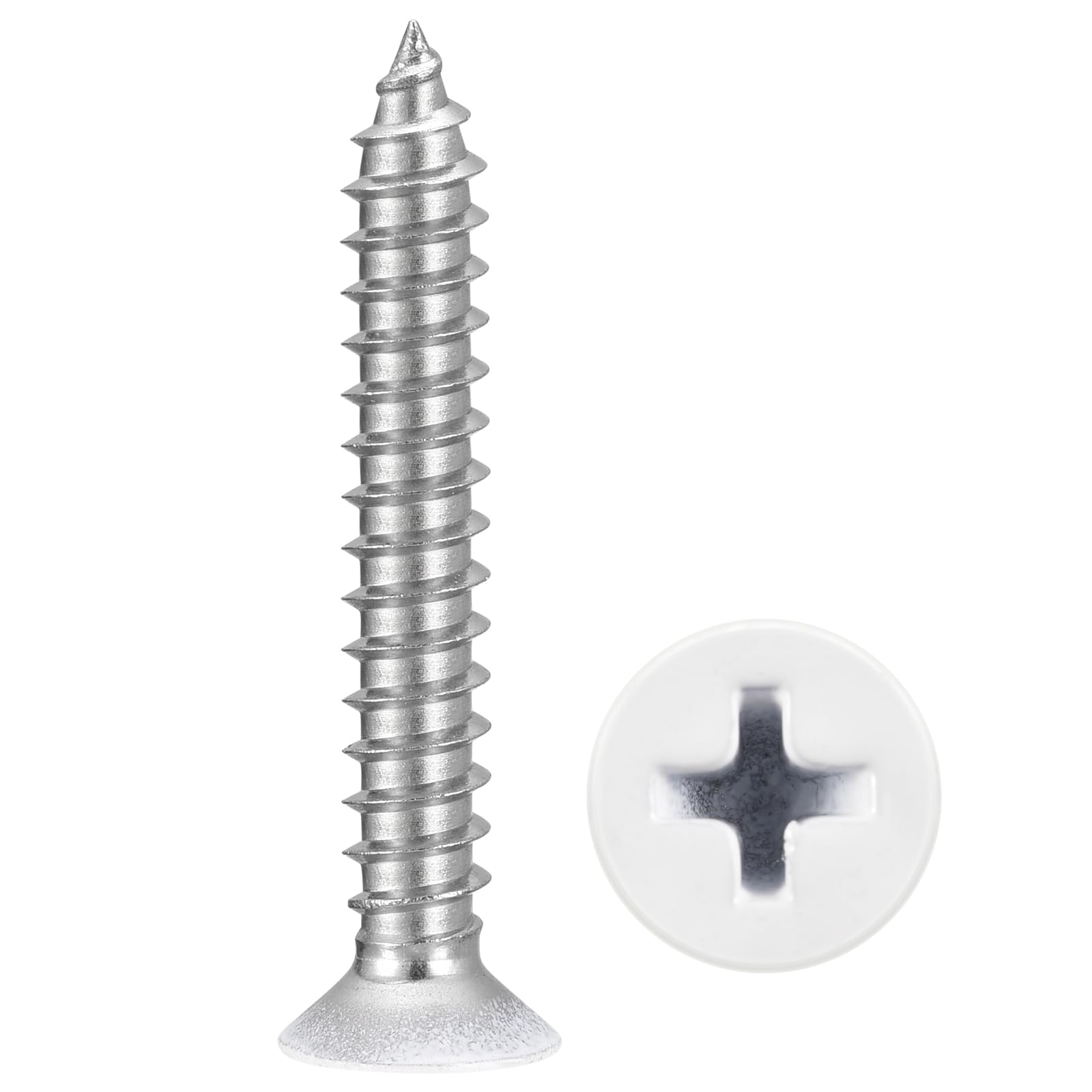 METALLIXITY Countersunk Phillips Wood Screw (#12x1-1/2") 100Pcs, 304 Stainless Steel Coarse Thread Phillips Drive Flat Head Wood Screws - for Furniture Installation Repair, White Head