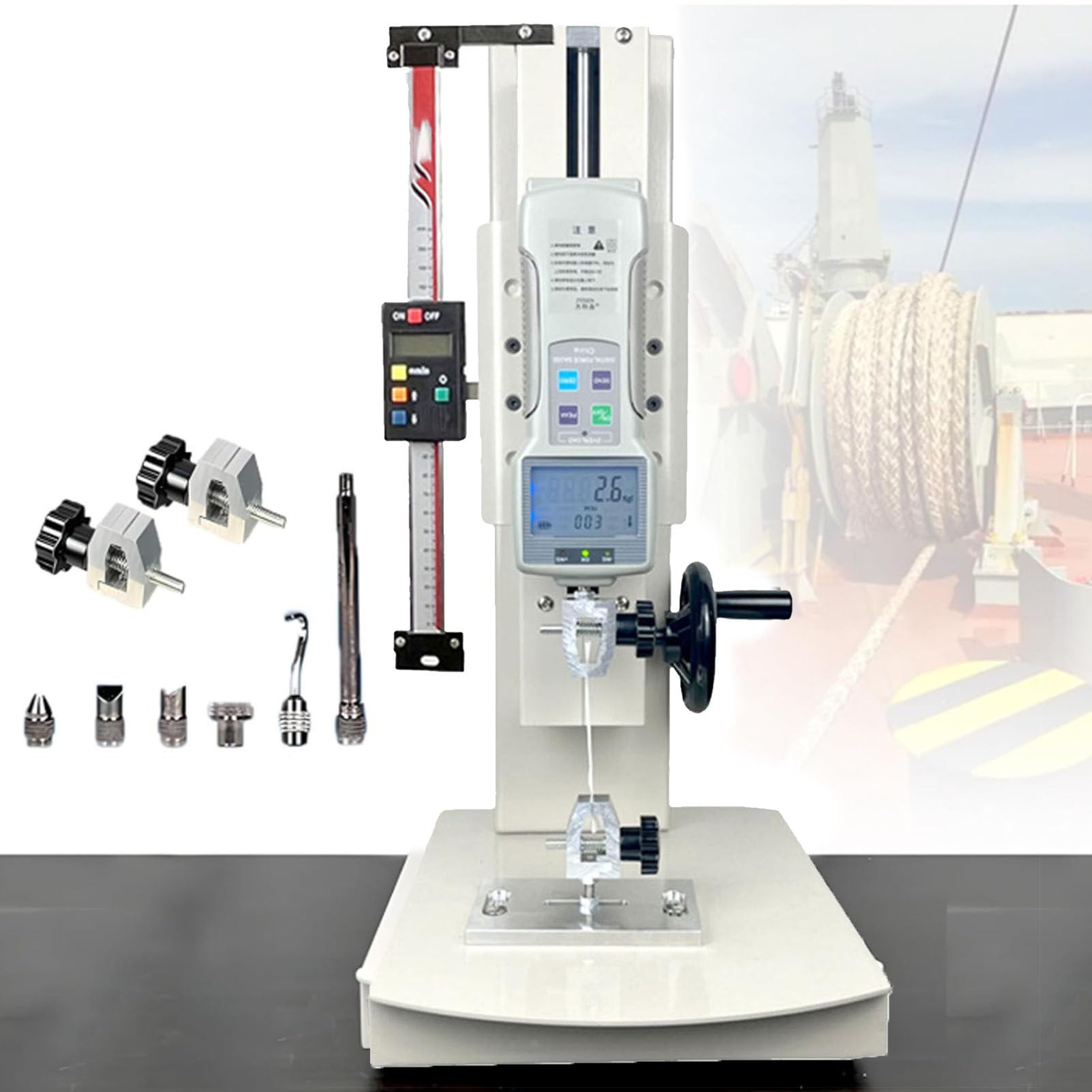 Cyfrowy tester siły, manometr Push Pull 10N-2000N, obsługiwany pokrętłem, skok 270 mm, wyraźny wyświetlacz do ręcznego testowania kompresji i napięcia